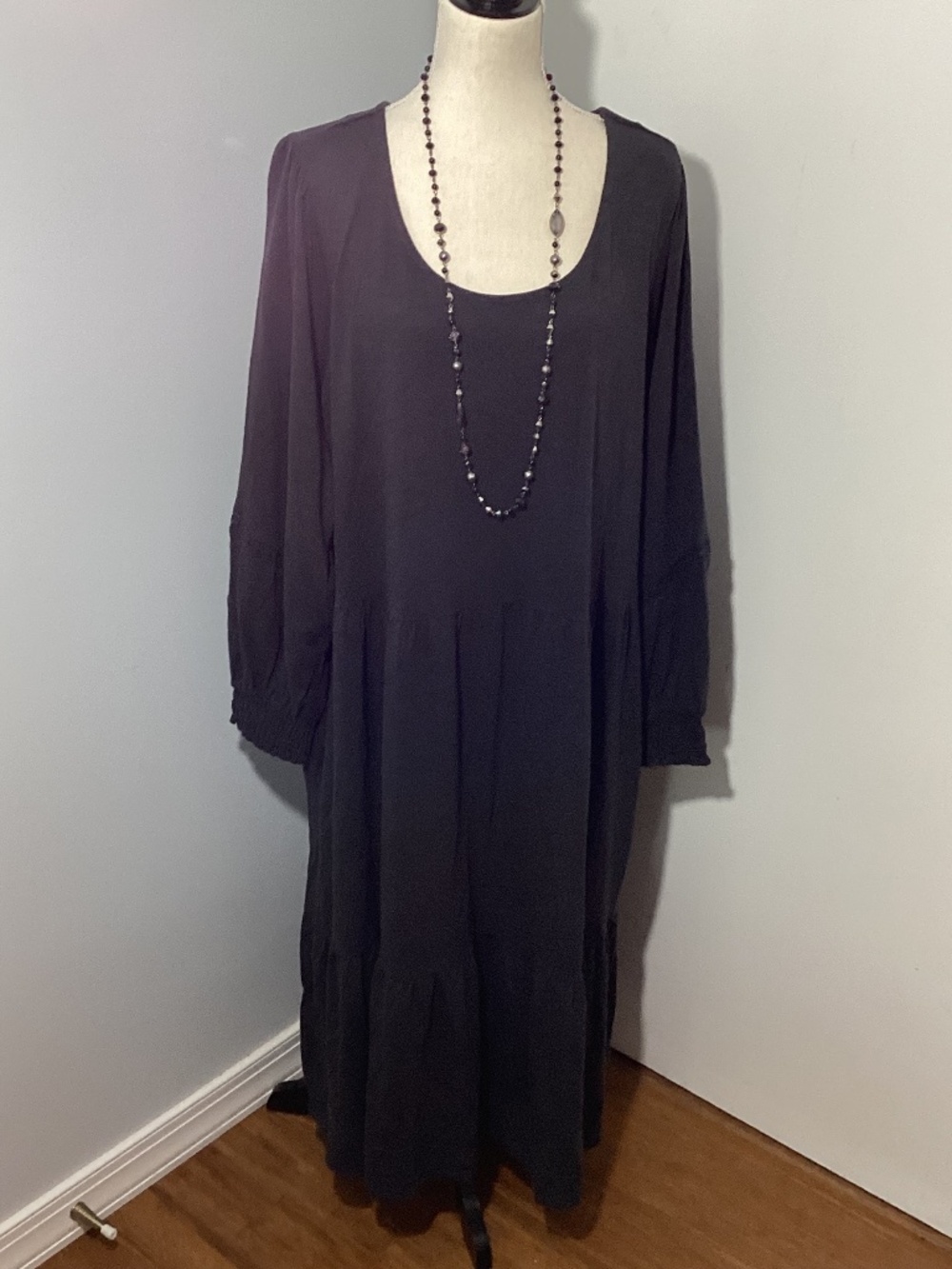 NWT CANYON RETREAT 3X GRAY MAXI DRESS TIRED CROCHET TRIM POCKETS LINEN BLEND